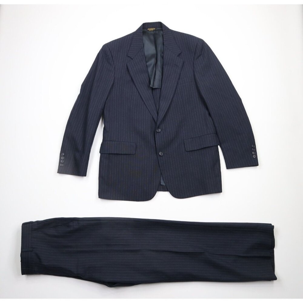 Vtg 60s 70s Palm Beach Mens 40R 2 Piece Wedding Pinstriped Suit Blue USA 32x31